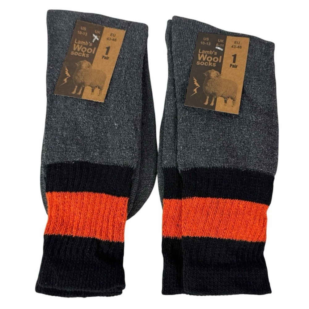Lamb's Wool Blend Socks NEW Men's US 10-13 Lot of 2 Gray Orange Calf Length 1395